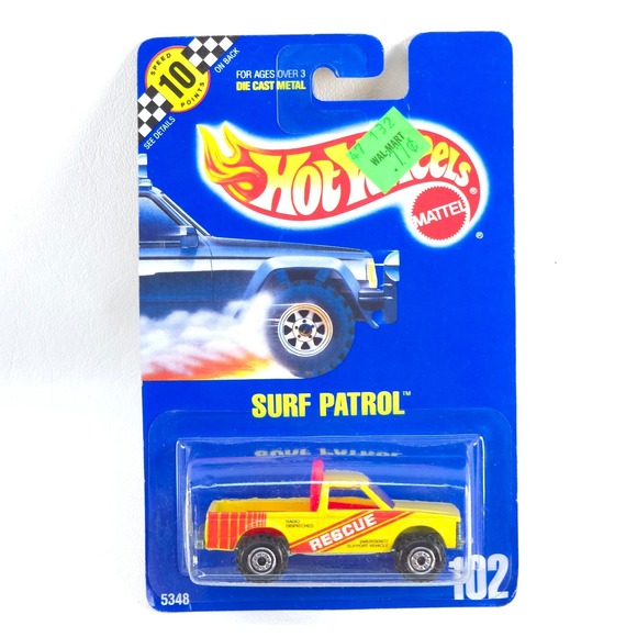 Hot Wheels Surf Patrol Truck Vintage Replica – 1991 Collector #102, 1:64 Scale With Razor Wheels